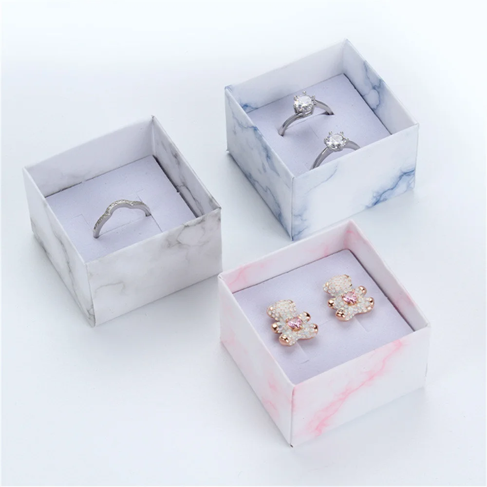 

Square Marble Pattern Jewelry Box Ring Bracelet Necklace Earrings Storage Packaging Thicken Paper 5*5cm Jewelry Organizer Box