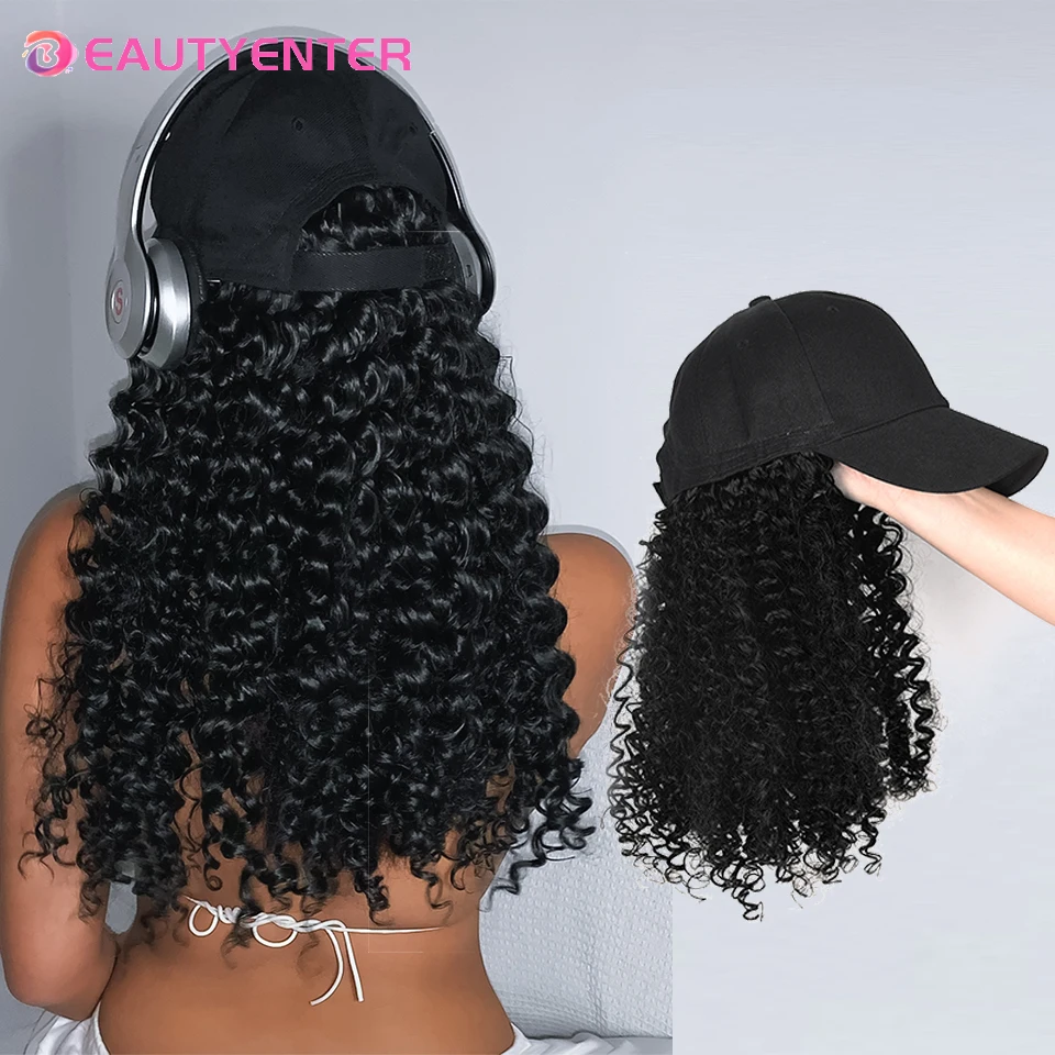 

Baseball Cap Wig Long Kinky Straight Wig With Black/White Hat For Women Synthetic Hair Wigs Naturally Connect Adjustable Hat Wig