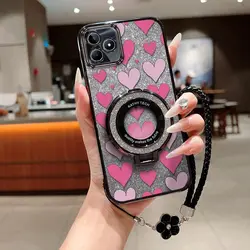 Chic Cute Loving Heart Phone Case Set with Lanyard & Stand (3 - Piece) for Realme C85 5G (Black)
