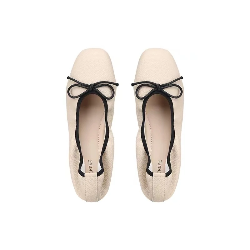 

2022 Spring and Summer New Gentle Bow Square Head Shallow Mouth Flat Soft Bottom Ballet Single Shoe