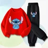Long Sleeved Children's Pullover Long Pant Two Piece Sets Spring New Boys' Hoodies Set Kids Breathable Sweatsuit Disney Stitch 2