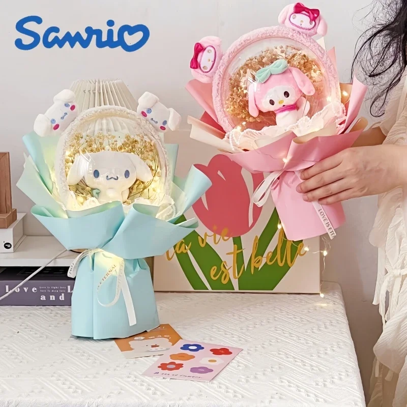 

Sanrio Hello Kitty Bouquet Flowers Cinnamoroll Kuromi My Melody Pom Pom Purin Plush Toy Kawaii Light Doll Graduation Gifts Toys