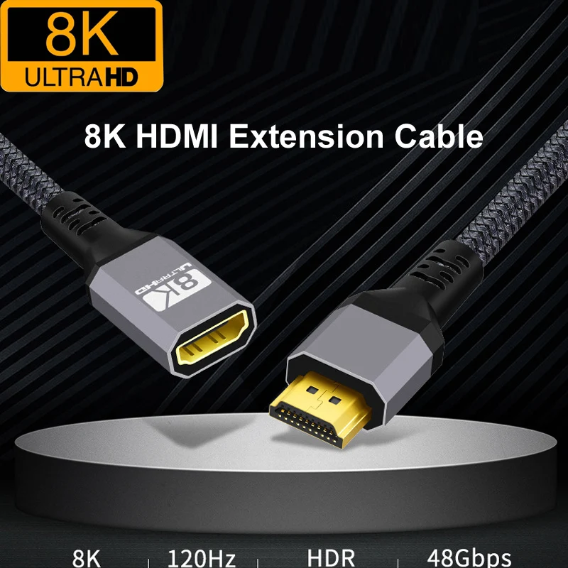 Ultra High-Speed HDMI Extension Cable Male to Female - 8K HDR, 48Gbps, 0.3m/1.5m Lengths