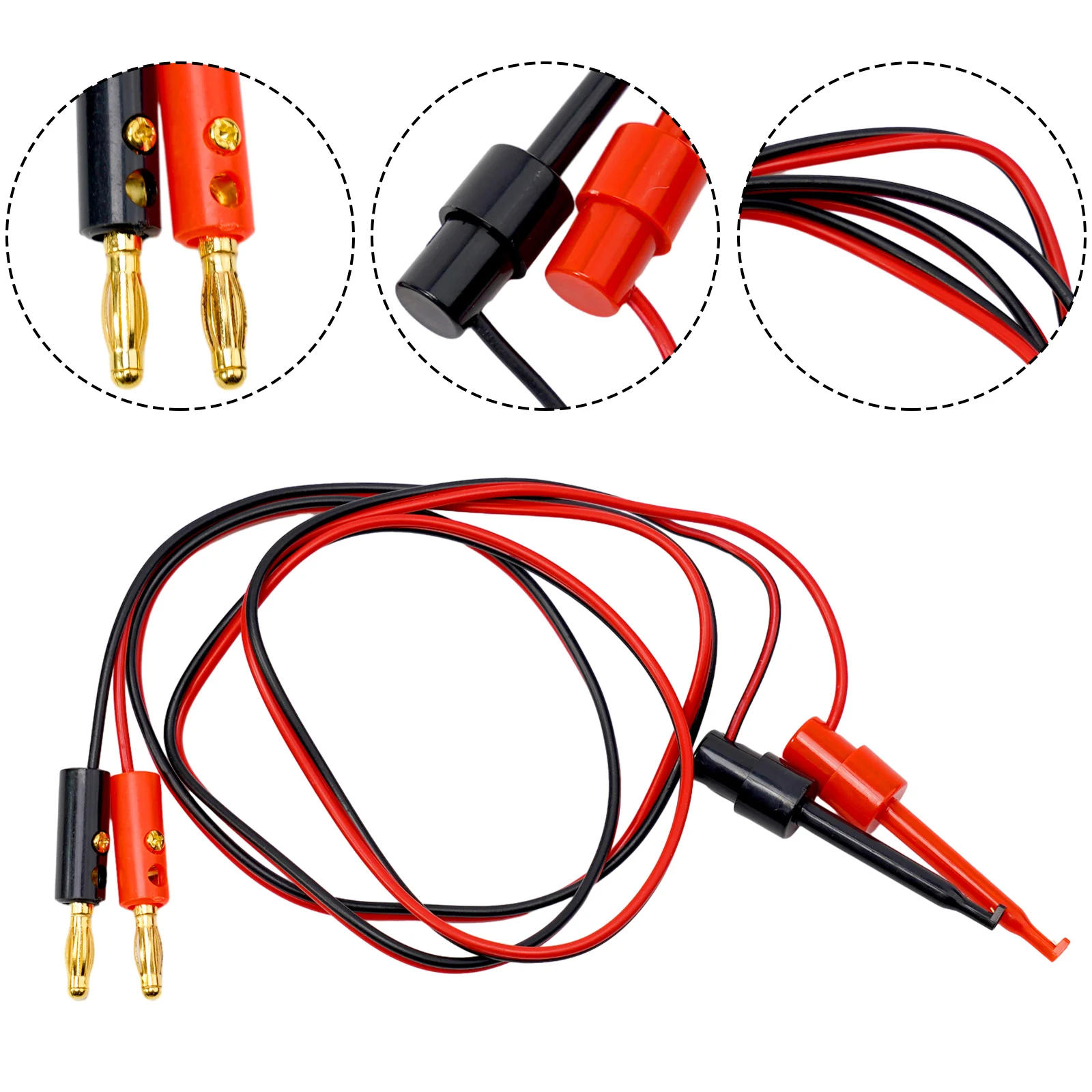 4mm 금도금 커넥터와 57mm 대형 후크 디자인을 갖춘 멀티미터 측정용 바나나-후크 테스트 어댑터 1미터