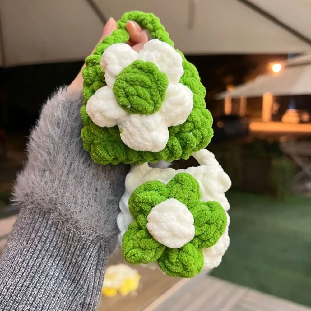 

Cute Mini Knitted Flower Handbag Soft Plush Crochet Earphone Lipstick Jewelry Storage Bags Girls Handmade Portable Coin Purse