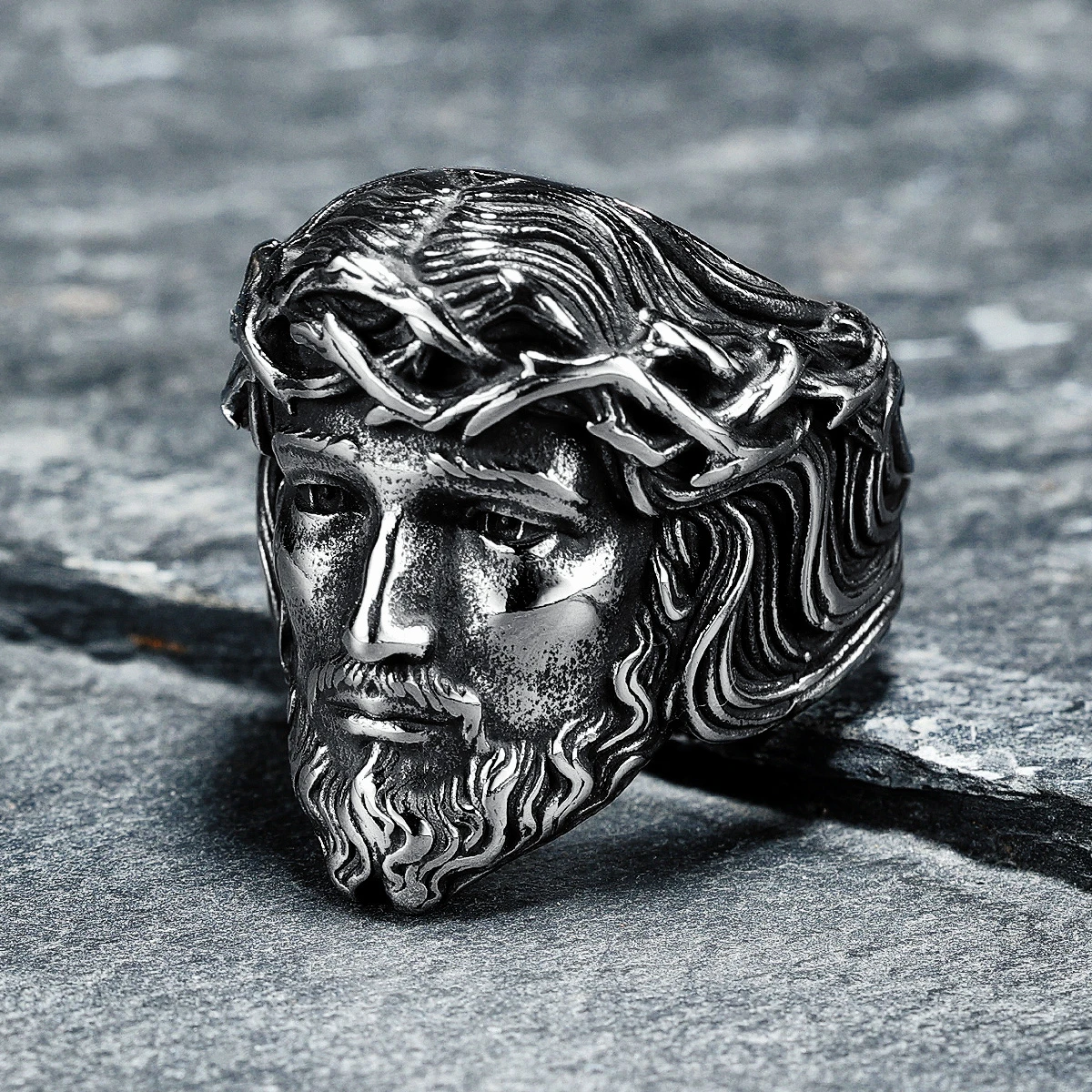 Stainless Steel Ring Men Face Jesus | Stainless Steel Biker Ring - 316l ...