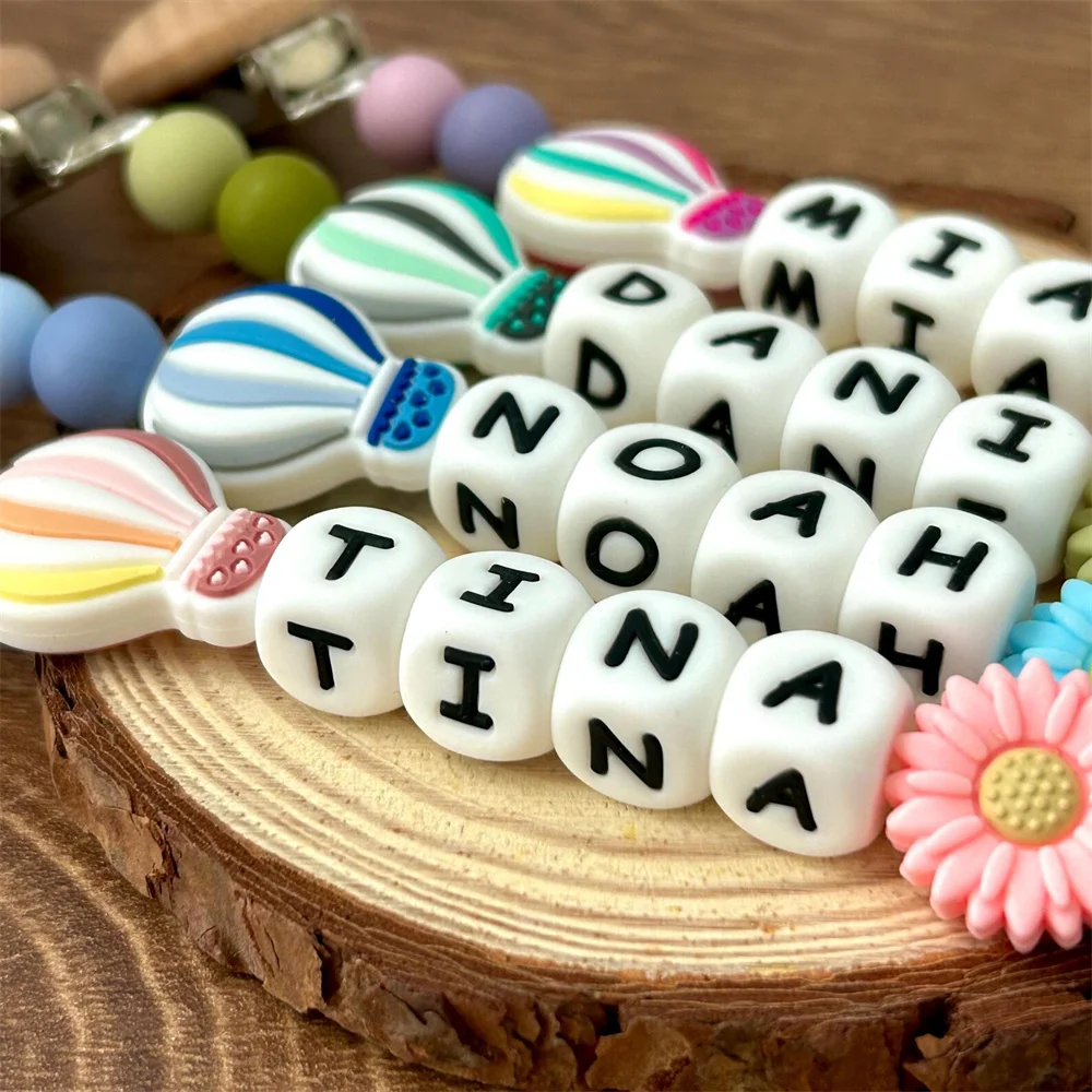 Custom Name Pacifier Chain – Adorable Hot Air Balloon & Flower Charms