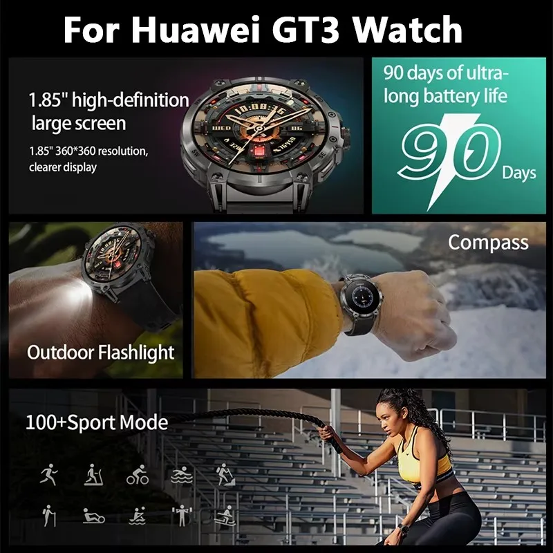 Military Smart Watch Men 760mAh Large Battery LED Flashlight Compass 1.8