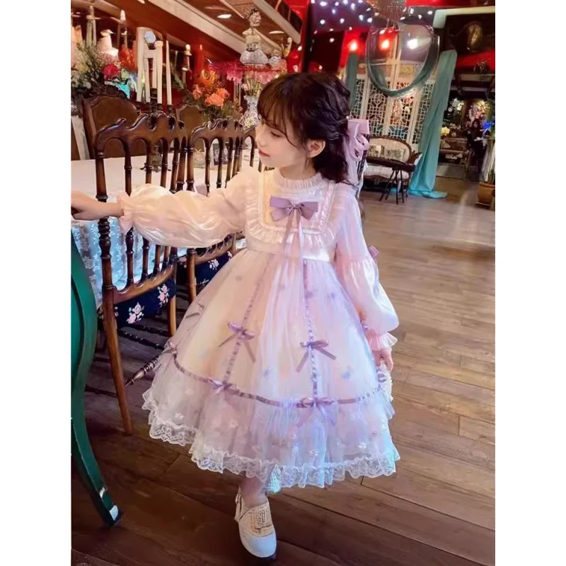 Girl's Lolita Princess Dress Spring and AutumnNew Western Style Children Puff Mesh Dress Girls Birthday