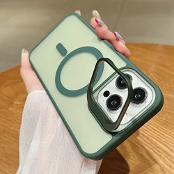Luxury Magnetic Shockproof Phone Case with Magsafe Charger Compatibility and Lens Stand Cover for iPhone 14 Pro Max (Alpine Green)