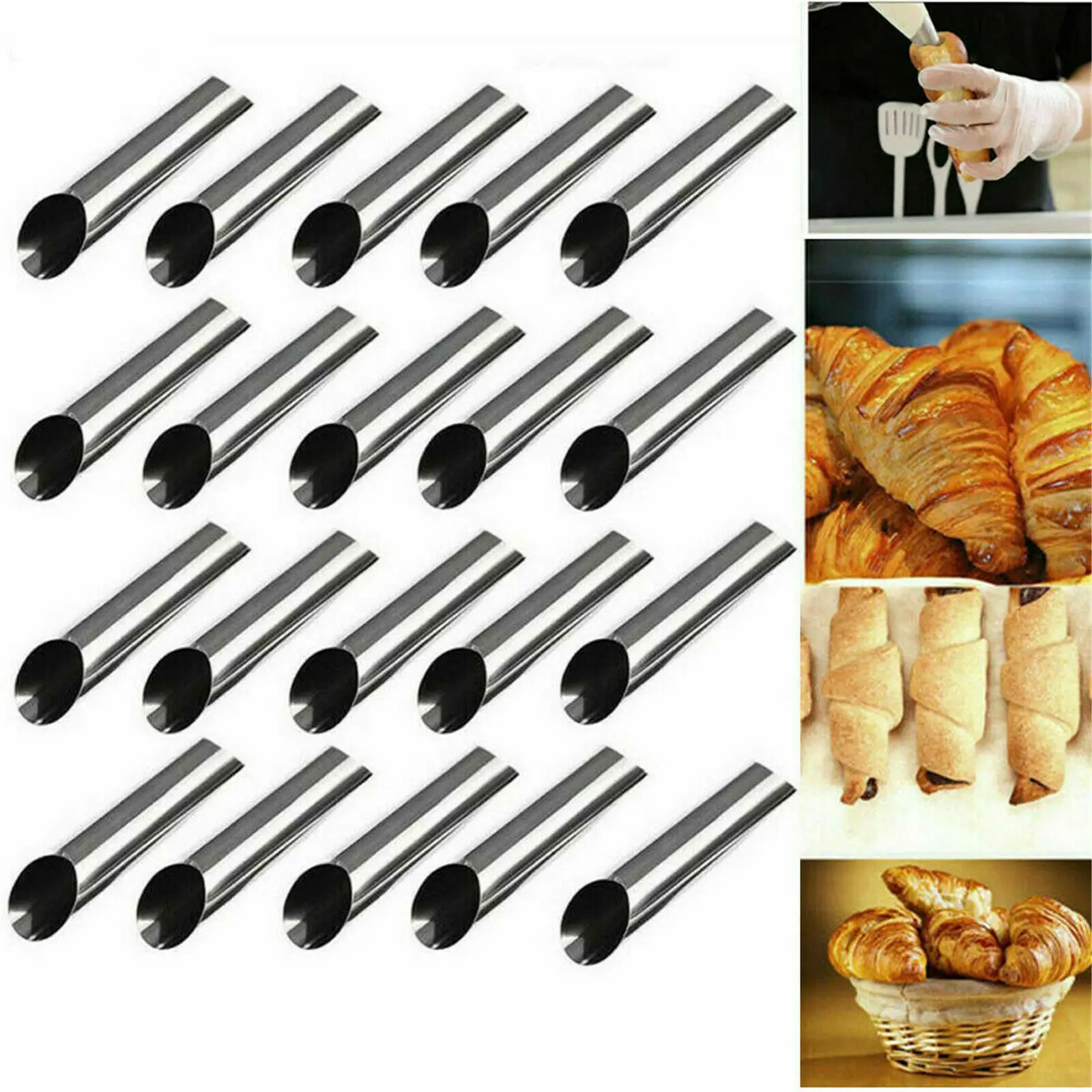 

10pcs/15pcs Cannoli Tubes Large Stainless Steel Non-Stick Cream Horn Danish Pastry Molds For Croissant Shell Cream Roll Forms