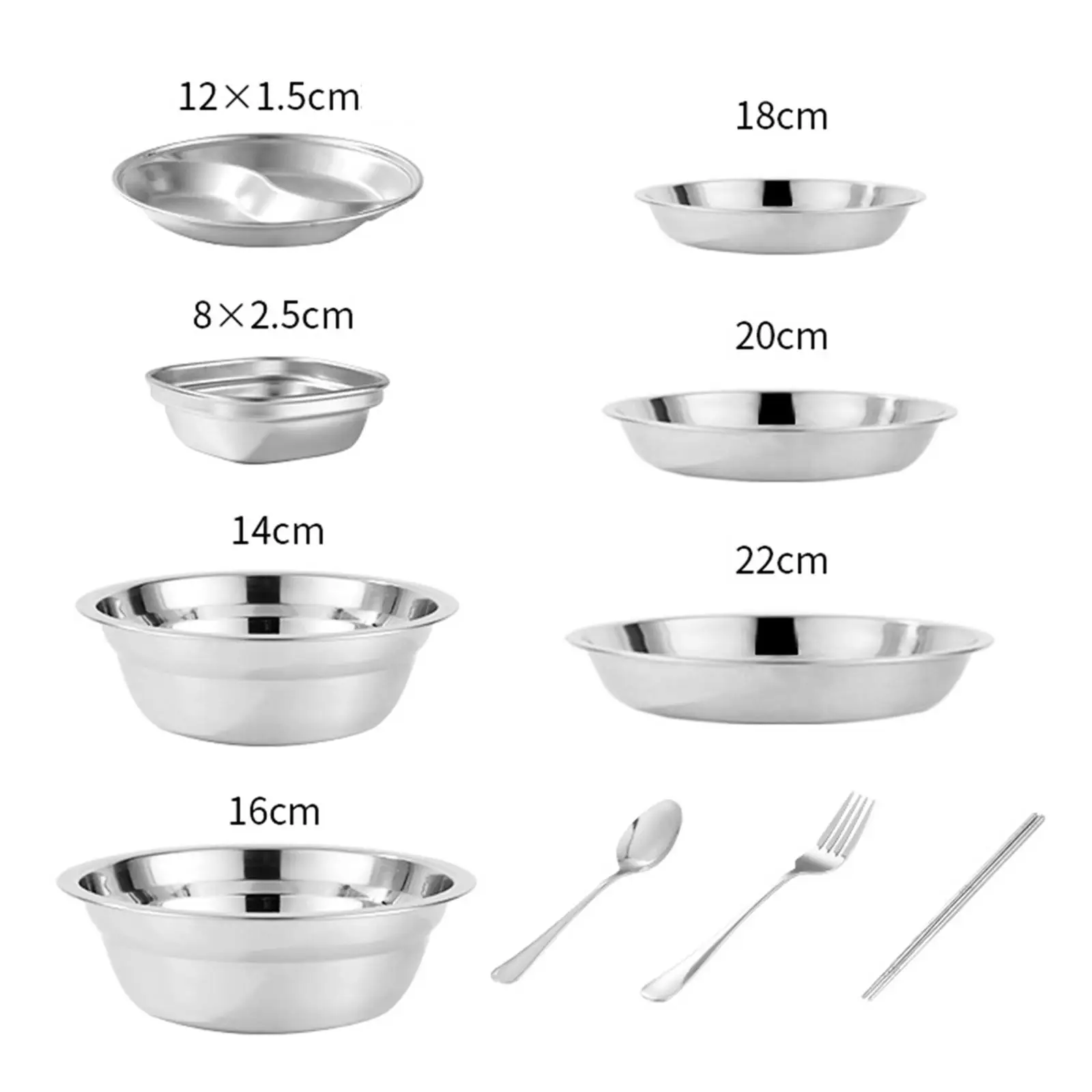 Stainless Steel Plates and Bowls Camping Set Camping Cutlery Set Tableware