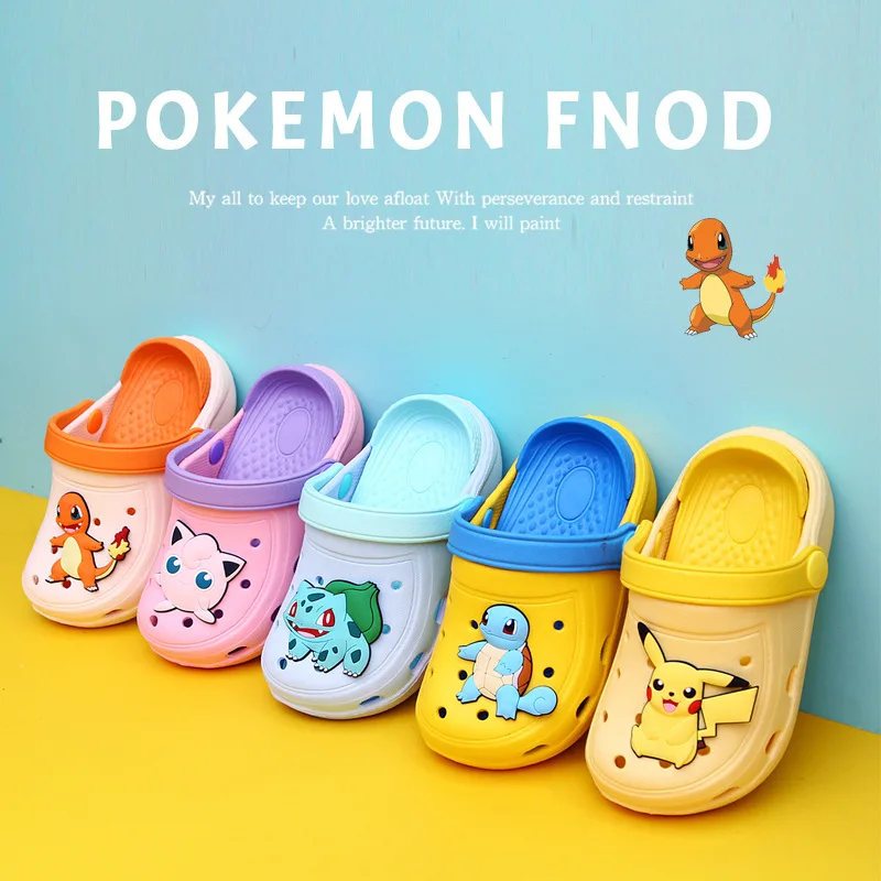Kawaii Pokemon Pikachu Cartoon Slippers Indoor Boys Girls Unisex Flip Flops Bathroom Non-slip Flat Shoes Beach Sandals Kids Gift