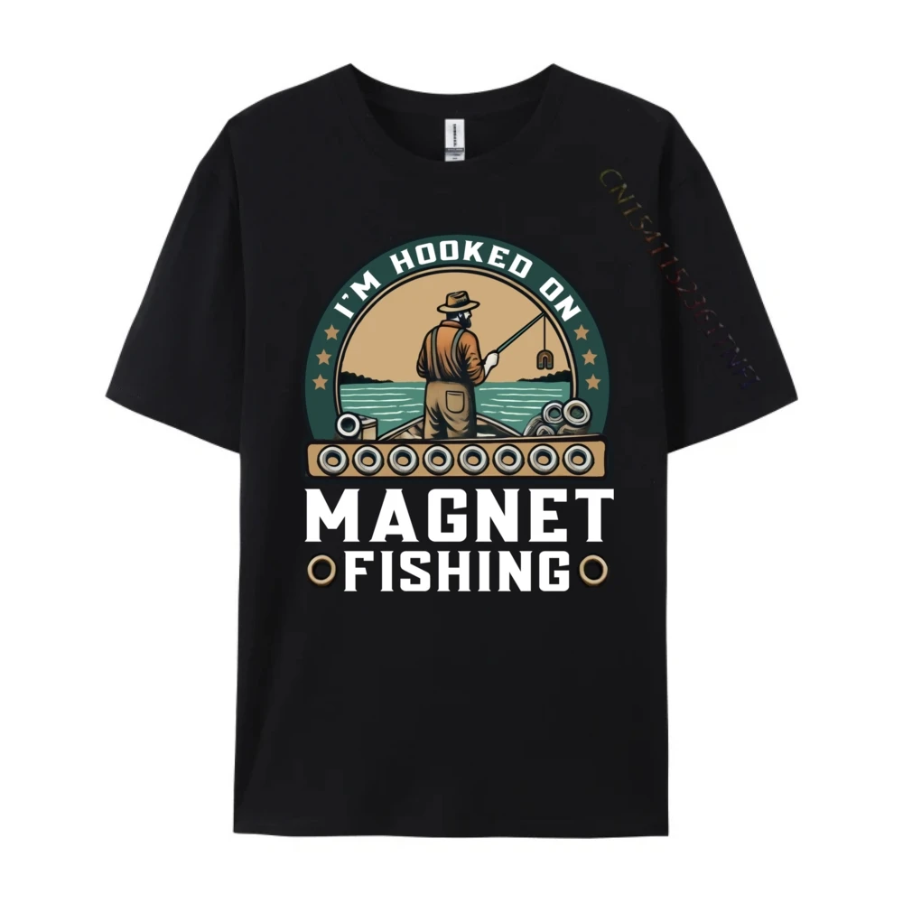 I Im Hooked On Magnet Family Adult T Shirt O Neck Short Sleeve 100% Cotton Tops Tees Birthday T-Shirt  I Im Hooked On Magnet Fishing Treasure Hunt Metal Fishing 5674 black