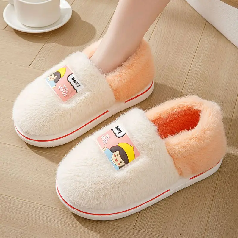 

ASIFN Man Women Warm Cotton Slippers Soft Cozy Winter Indoor Platform Cartoon Cute Non-Slip Couples Plush Home Cotton Shoes