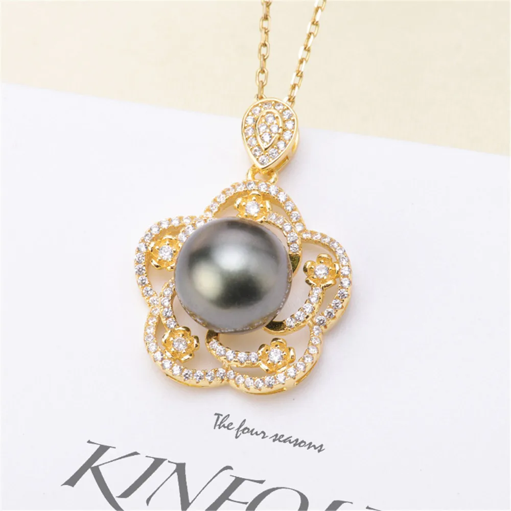 

DIY pearl accessories S925 sterling silver pearl pendant empty holder concealer money pendant women with 9-10mm beads