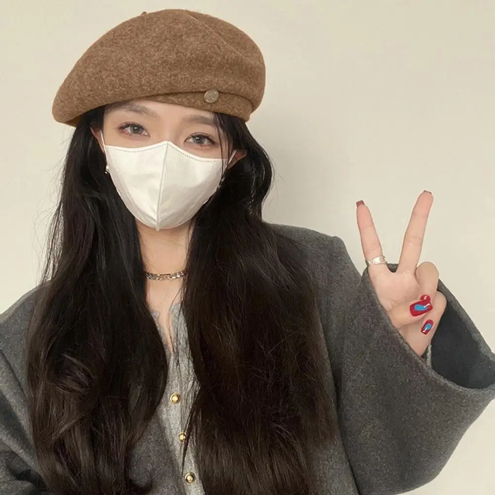 

Ladies Fall Winter Beret Solid Color Thick Warm Soft Anti-slip Lightweight Decorative Brimless Vintage Painter Hat Winter Cap
