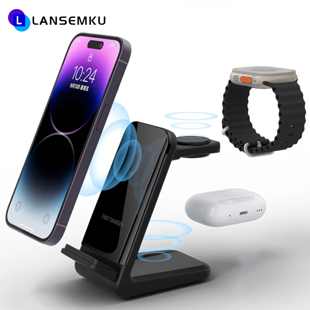 

Беспроводное зарядное устройство 3 в 1, подставка для iPhone 14 13 X Samsung Apple Watch Airpods, док-станция для быстрой зарядки