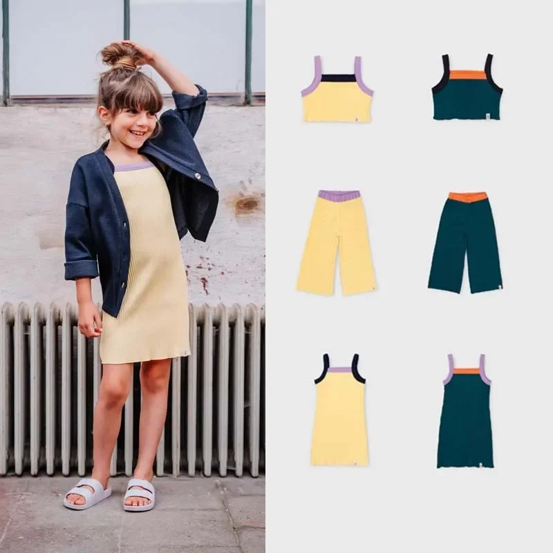 

Pre-sale (Ship in May) 2024 Summer Baby Girls Suspenders Dress Knitted Vest Hollowed Out Knitted Pants Suit Kids Clothes
