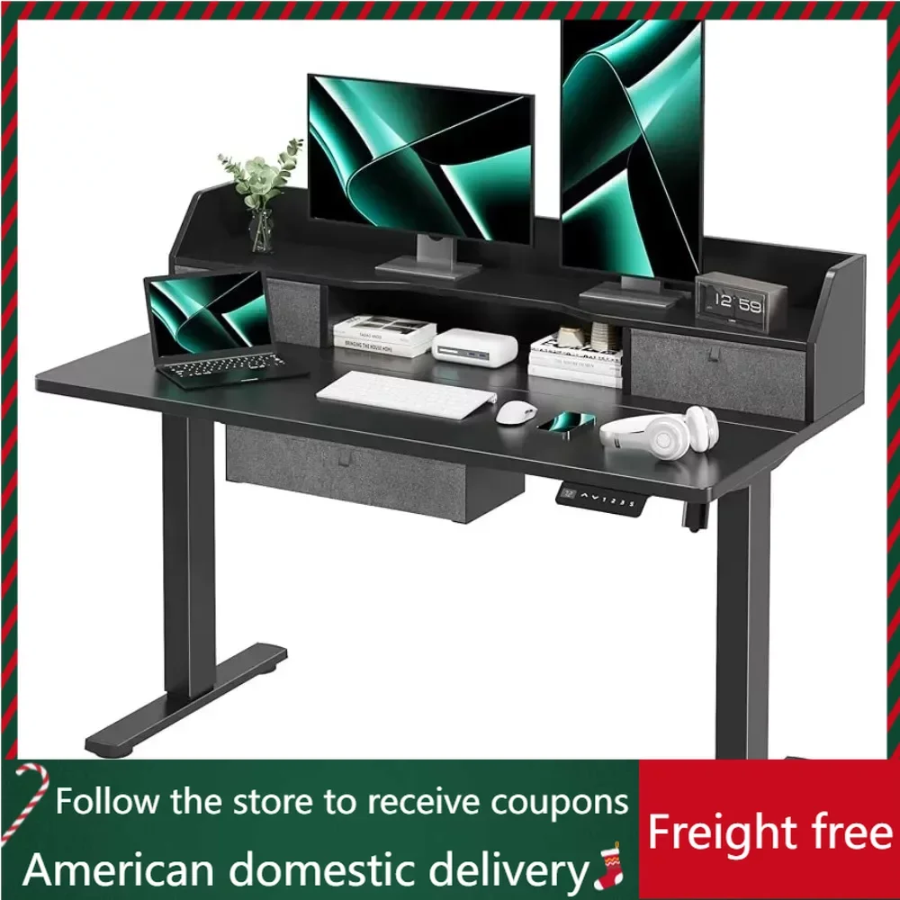 

Стол для ноутбука, столик для кровати, Электрический стоячий стол с тройными ящиками, черный, 47X24 дюйма, Бесплатная мебель, игровые столы, мобильные