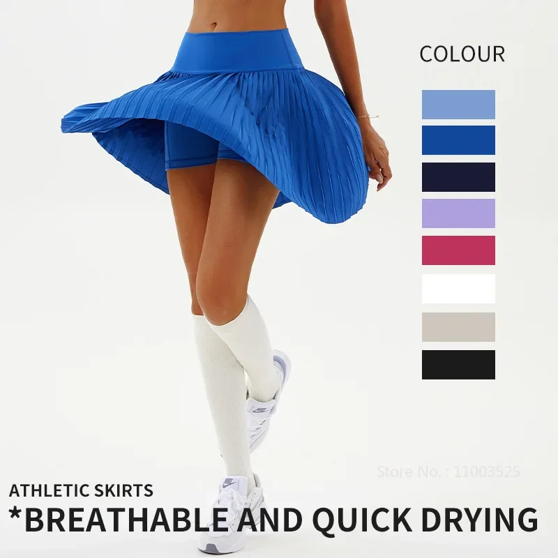 Women Athletic Tennis Running Skirt Plain Yoga Golf A-Lined Pleated Skirt with Pocket Girls High Waist Sports Skorts