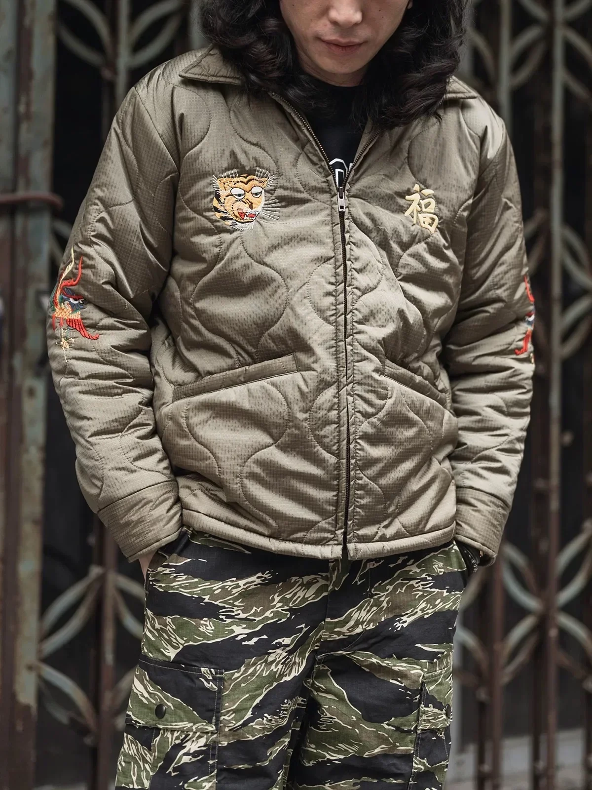 Non Stock Quilted Embroidery Jacket Military-Inspired Tour Jacket Unisex Outerwear Amekaji 5