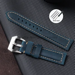 Premium Genuine Leather Watch Strap - Horse & Cowhide Blend, Unisex, Multiple Sizes - 26mm (Blue)