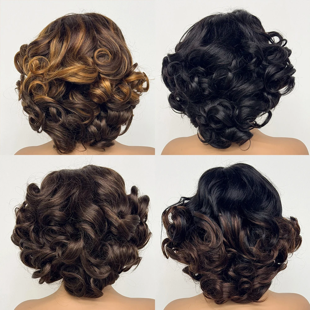 250% Density  5x5 Lace Closure Wig Short Loose Bouncy  Wig 100% Human Hair Loose Bouncy Human Hair Wig For Black Women