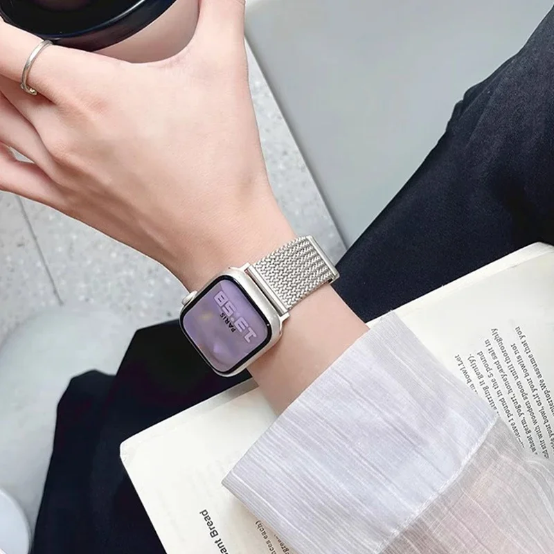 Elegant Magnetic Buckle Wheat Ear Pattern Metal Watch Strap