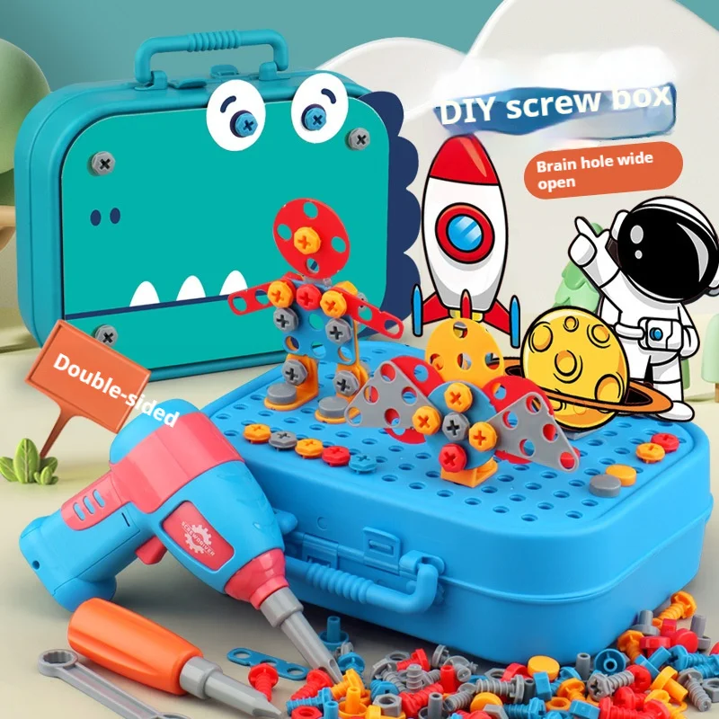Kids Construction Toys Simulation Play House Toys Screwdriver Toolbox DIY Manual Disassembly Assembly 3D Cartoon Dinosaur Tool Set Puzzle Toys for Kids
