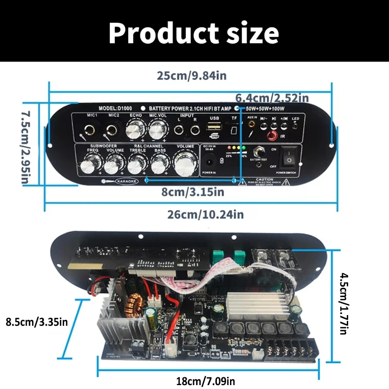 100W HiFi Bluetooth Amplifier Board D1000/D900/D100W/D20/D10 Bluetooth 5.0 Dual