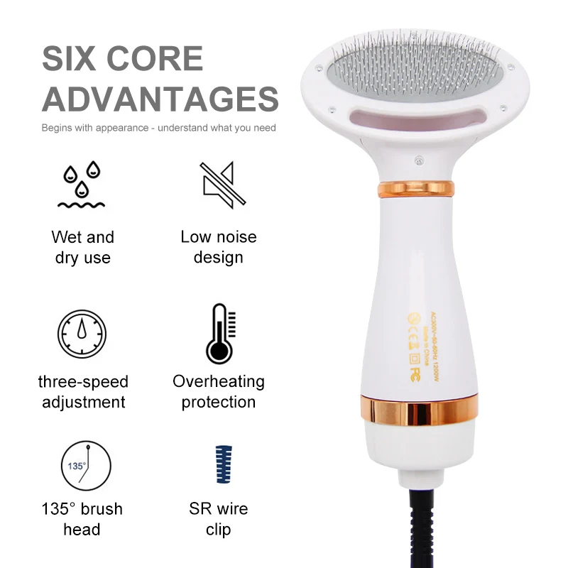 Pet Dog Hair Dryer 2-in-1 Cat Dog Dryer Grooming And Care Adjust Temperature Low Noise Pet Brush For Long and Short Supplies pet hair dryer,hair dryer