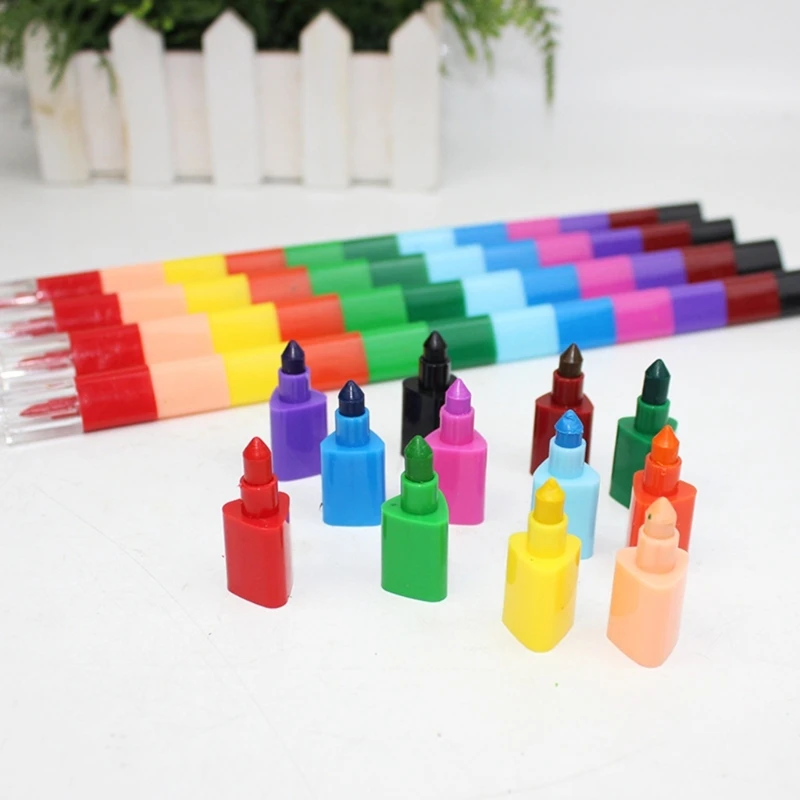 5Pcs Stackable Crayon Pencils Crayon Party Favor Kid 12 Color Building Blocks for School Boy Girls