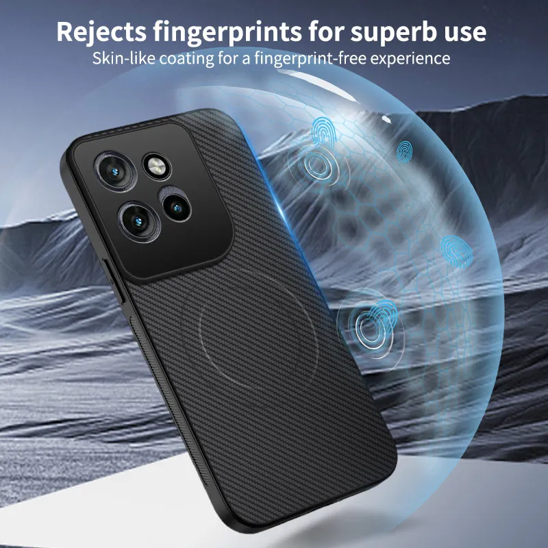 Sleek Carbon Fiber Magnetic Protective Back Case - Soft Silicone