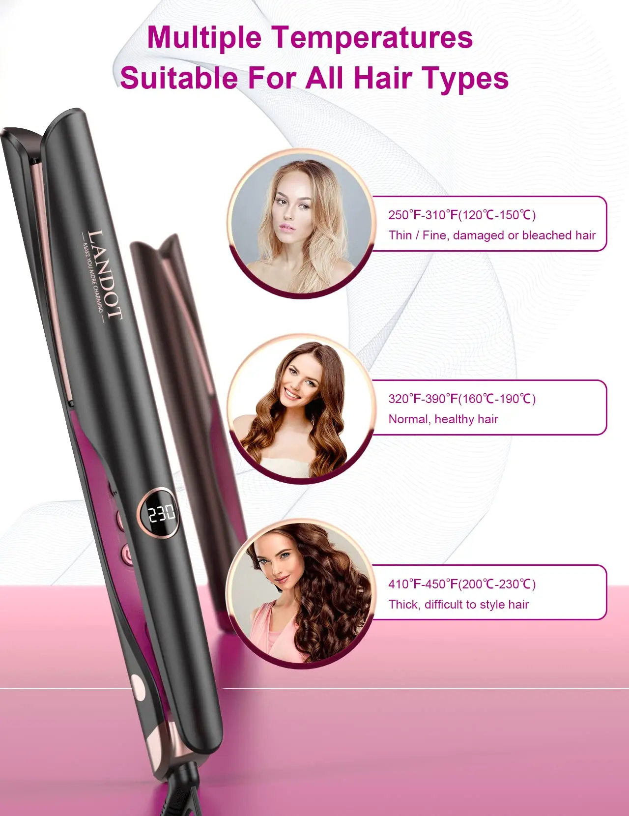 Landot Straightening Curling Iron Combo for Curl Wave Straighten Women Hair-1 Inch Dual Voltage HS168 landot