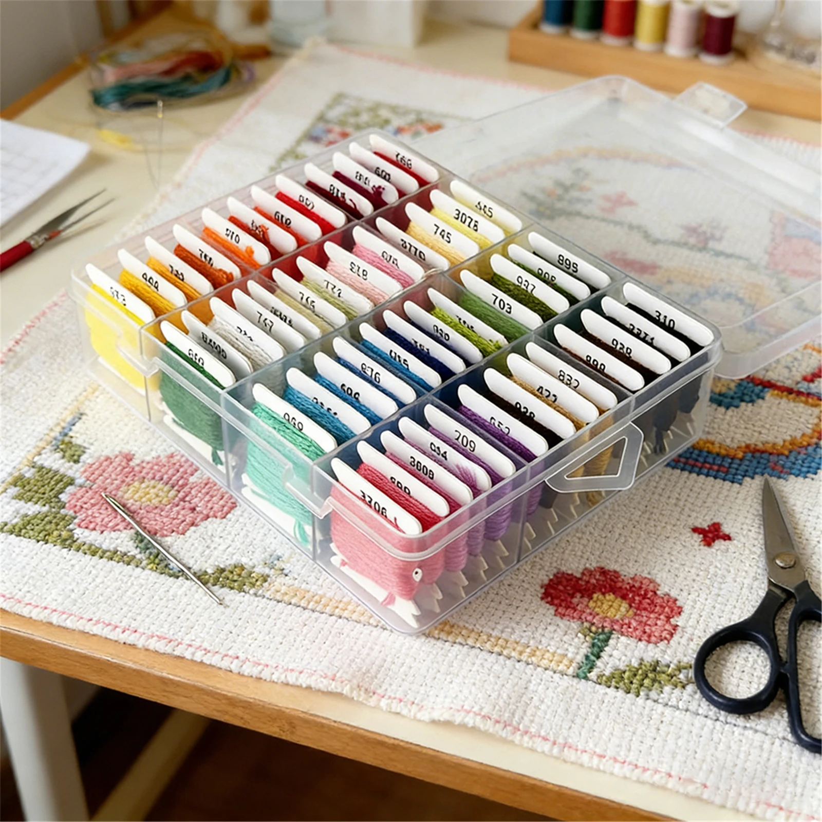 투명 보관 상자가 있는 DIY 자수실, 크로스 스티치 도구, 자수실 키트, 크리스마스 생일 선물