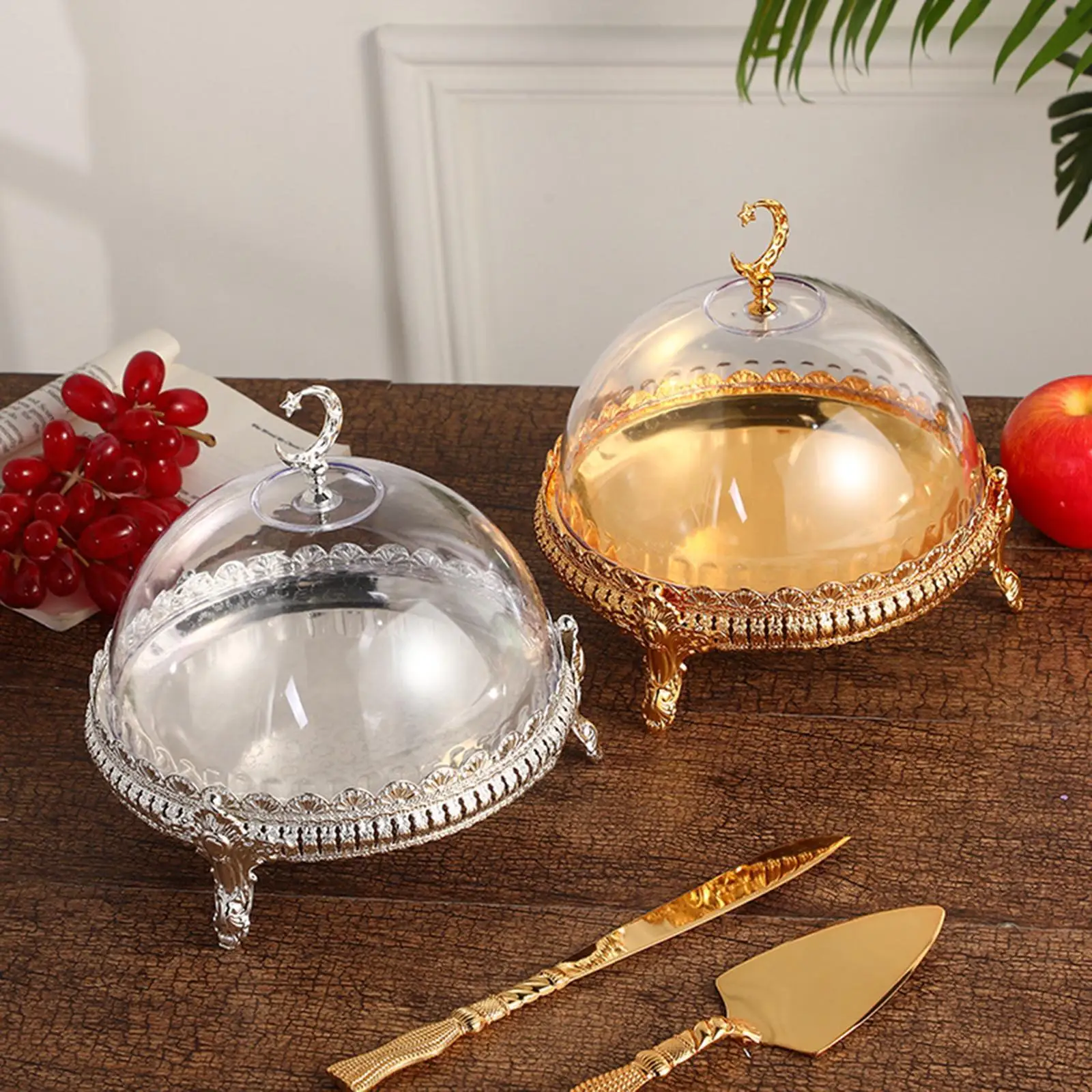 Cake Stand with Acrylic Dome Dried Fruit Fruit Dessert Plate Snack Decor Ramadan Tray Candy Dome for Wedding Parties Festivals 2