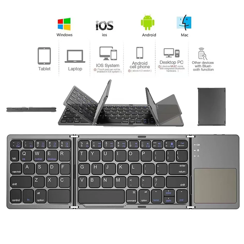 

New Mini Folding Teclado Bluetooth-compatible Keyboard For iPad Android Windows iOS Phone Tablet Wireless Keyboard With Touchpad