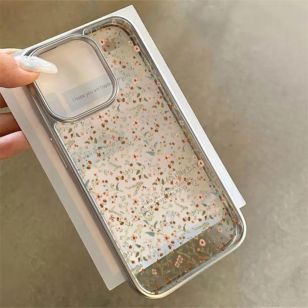 Elegant Floral Transparent Shockproof Phone Case with Plated Accents