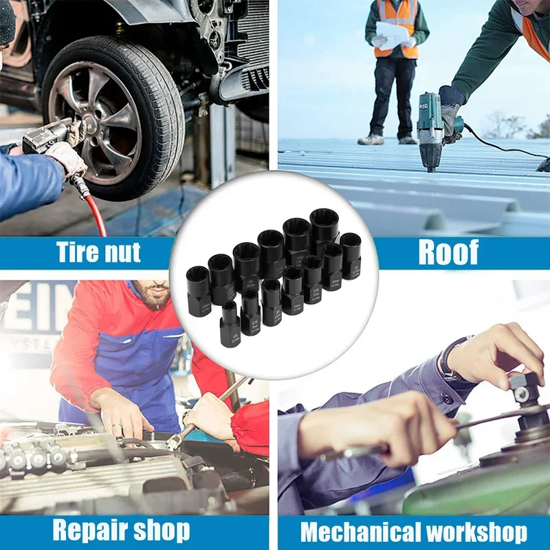 10/13Pcs Impact Damaged Bolt Nut Remover Extractor Socket Tool Set Nut Removal Wrench 6