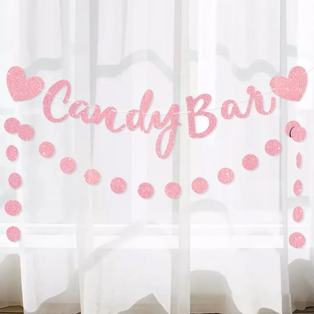 Rose Gold Love Candy Bar Sparkling Pink Flower Circle Flag Wedding Party Decoration