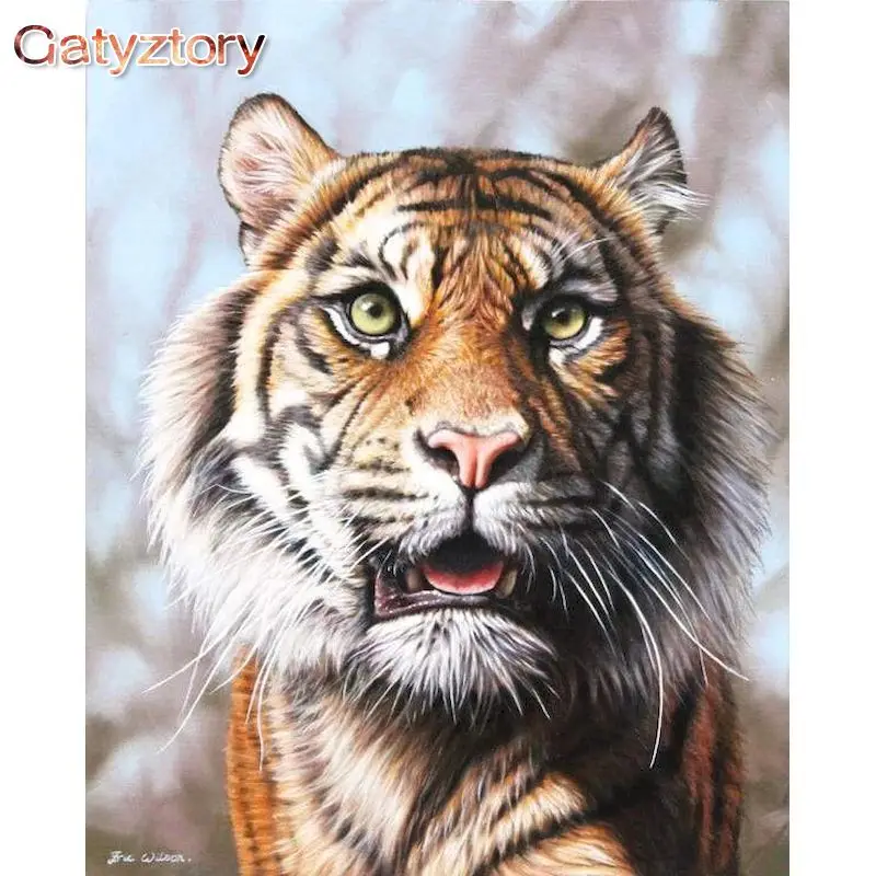 

GATYZTORY Animals Paint By Numbers Kits Tiger Oil Painting By Numbers On Canvas Frameless 60x75cm Hand Painting DIY Home Decor