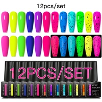 MEET ACROSS 12PCS/Set Fluorescent Neon Gel Nail Polish Set Summer Sparkly Glitter Semi Permanent Soak Off UV LED Nail Art Hybrid 2