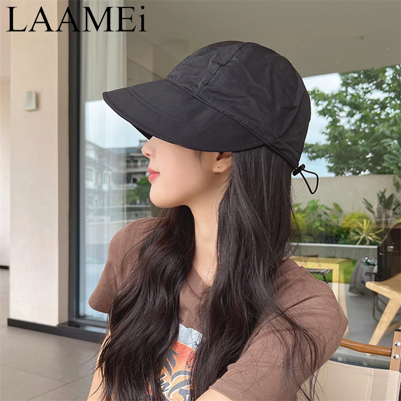 LAAMEi Summer UV Protection Hat With Pocket Adjustable Drawstring Fisherman Cap Women Sun Visors Hat Headwear