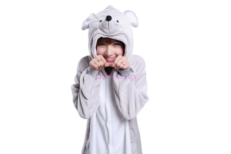 Adults Flannel Kigurumi Animal Costume Grey Rat Mice Womens or Men's Onesies Pajama for Halloween Carnival Party