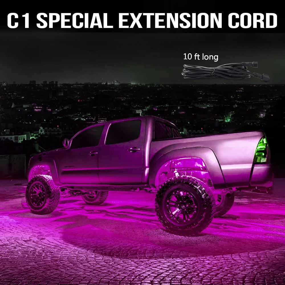 MICTUNING C1 10피트 연장 코드 케이블 와이어 (4개 및 8개 포드 RGB LED 락 라이트용, 블루투스 컨트롤러 포함, 와이어 케이블 교체용)