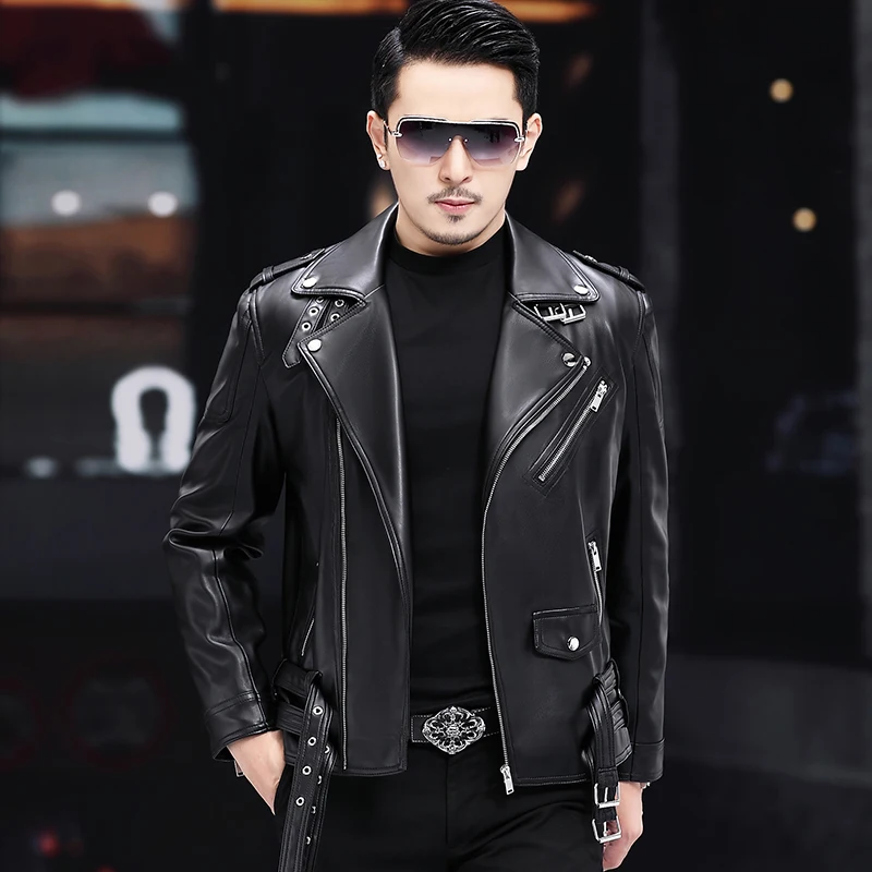 

Men 2022 Spring Autumn New Motorcycle Leather Jackets Men's Short Real Sheepskin Coats Male Slim Fit Casual Outerwear M127