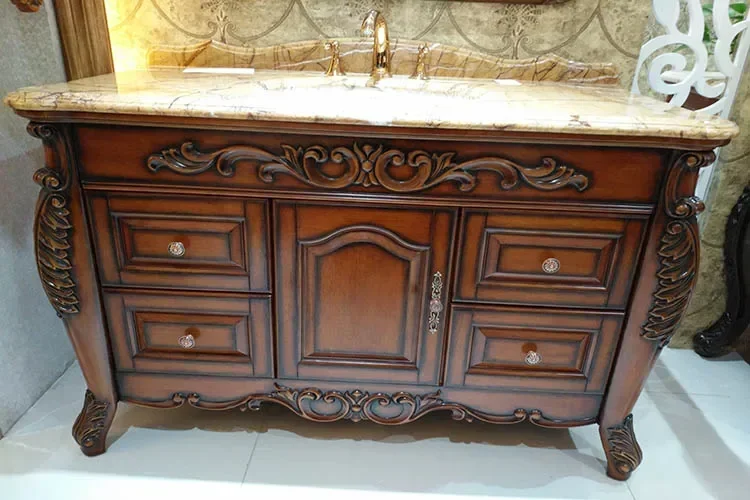 ~Bathroom Cabinet Oak Floor-Standing Bathroom Cabinet Washstand Marble Washbasin Antique Bathroom
