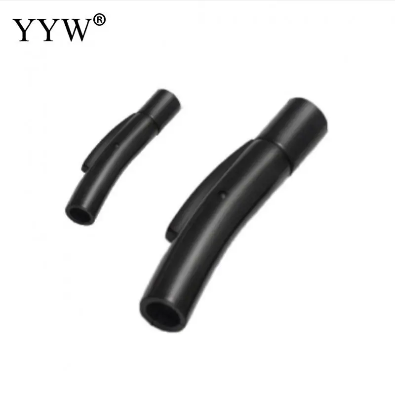 5pcs Stainless Steel Bayonet Clasp 8mm Hole Push Lock Black Buckle Leather Cord Clasps For Diy Bracelet Jewelry Making