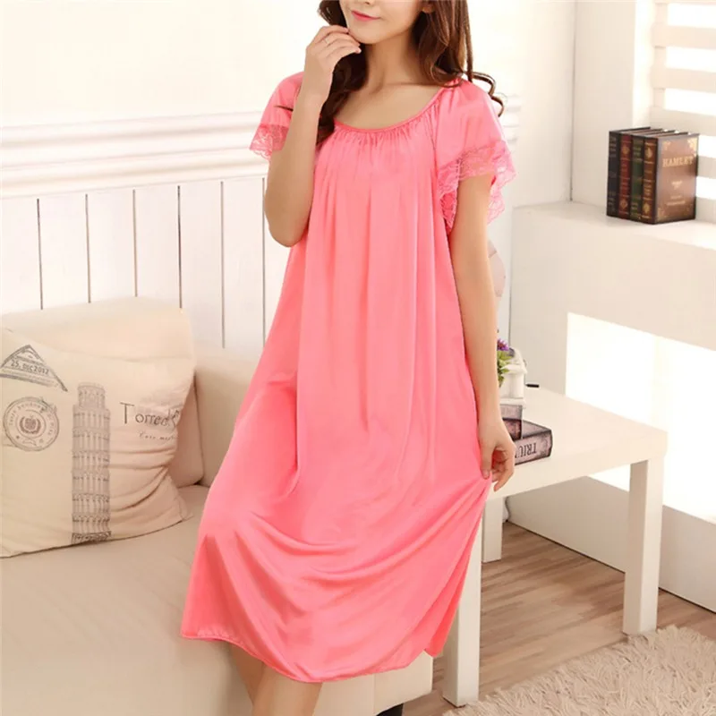 Summer Ice Silk Sleeping SkirtPlus Large Size Long Skirts Light Comfortable Women Sleeping Skirt Short Sleeve Extended Widened